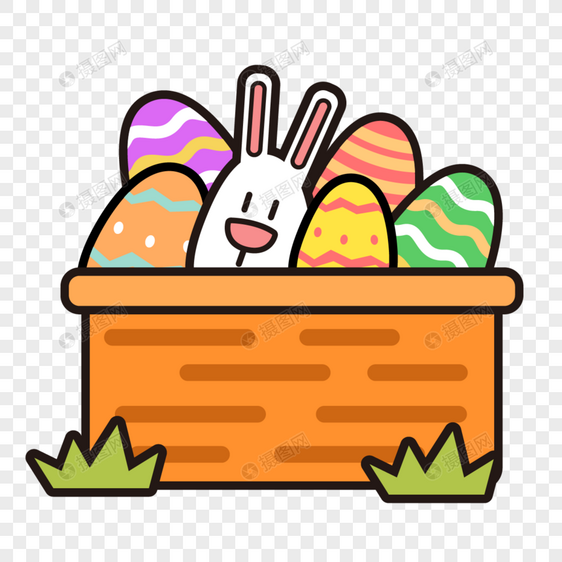 箱子里的兔子和水彩复活节卡通彩蛋图片