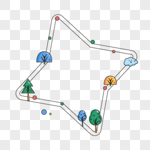 简洁多边形可爱卡通风格蓝色系植物边框图片