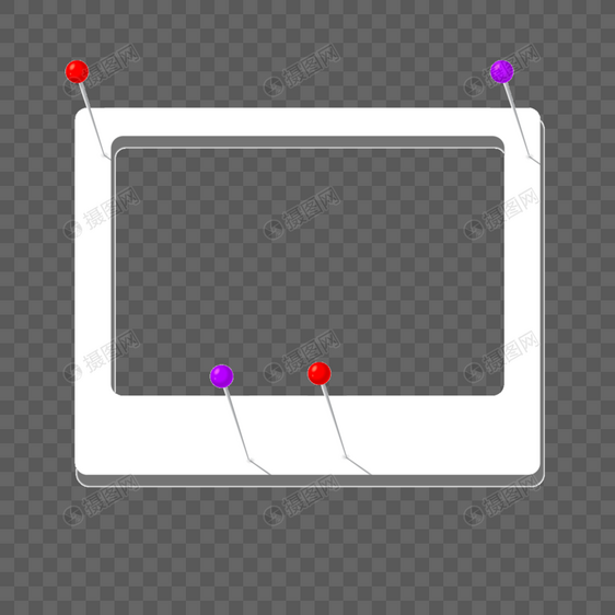 彩色钉子固定白色宝丽来相框图片