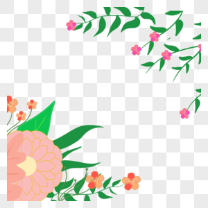手绘卡通花朵绿叶春天花卉边框图片