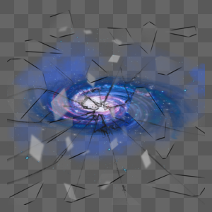 蓝色太空银河玻璃裂纹破碎图片