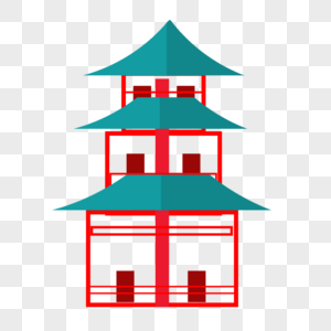 红绿配色日式卡通线条建筑图片