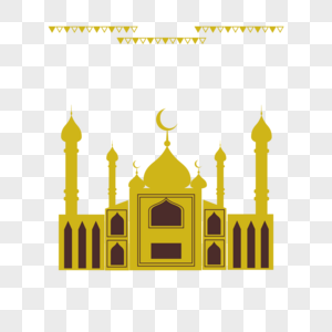 金色清真寺斋月节元素图片