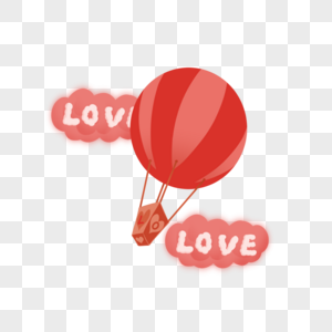 红色条纹爱情热气球高清图片