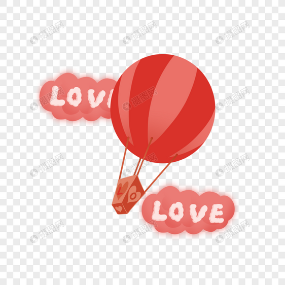 红色条纹爱情热气球图片