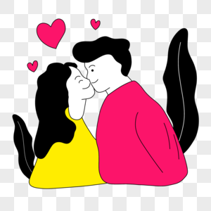 亲吻鼻子的情侣情人节线条人物插画图片