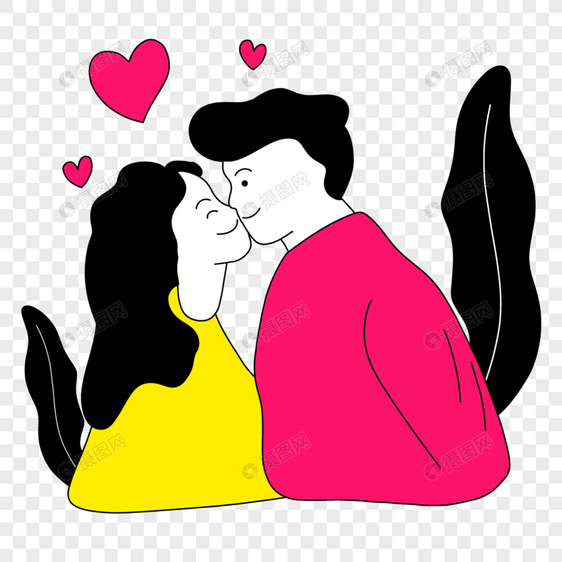 亲吻鼻子的情侣情人节线条人物插画图片