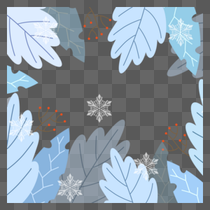 简约蓝色叶子冬季植物边框图片