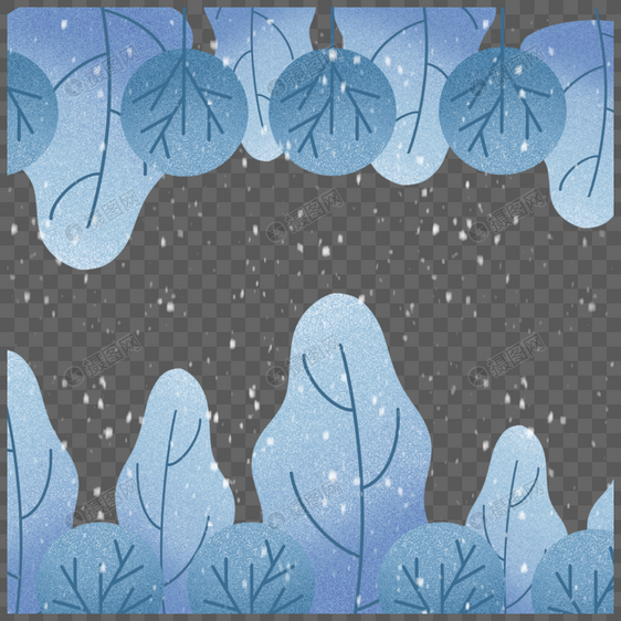 蓝色线条植物叶子冬季植物边框图片