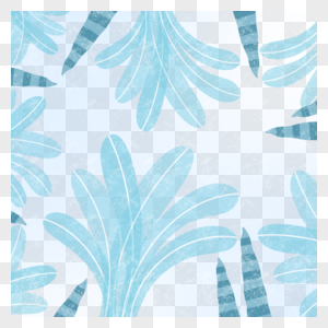蓝色水彩大叶子植物冬季植物边框图片