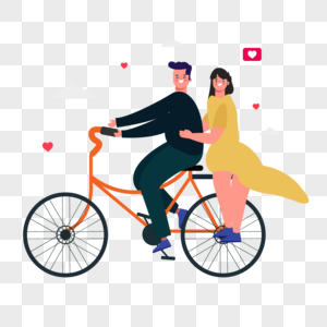 搂着腰的情侣情人节自行车郊游插画图片