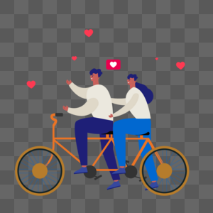 扁平风情人节双人自行车郊游插画图片