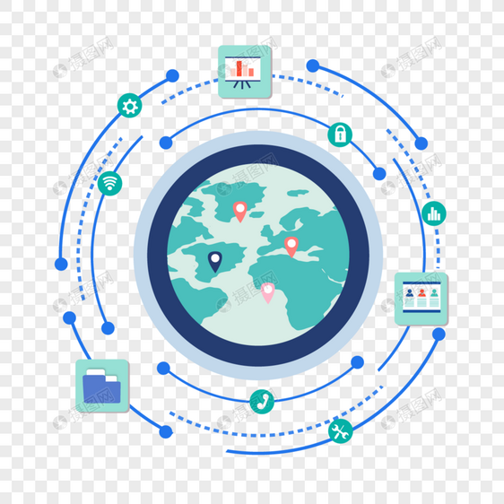 商务团队蓝色圆形地球思维导图图片