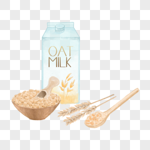 燕麦牛奶水彩风格早餐图片