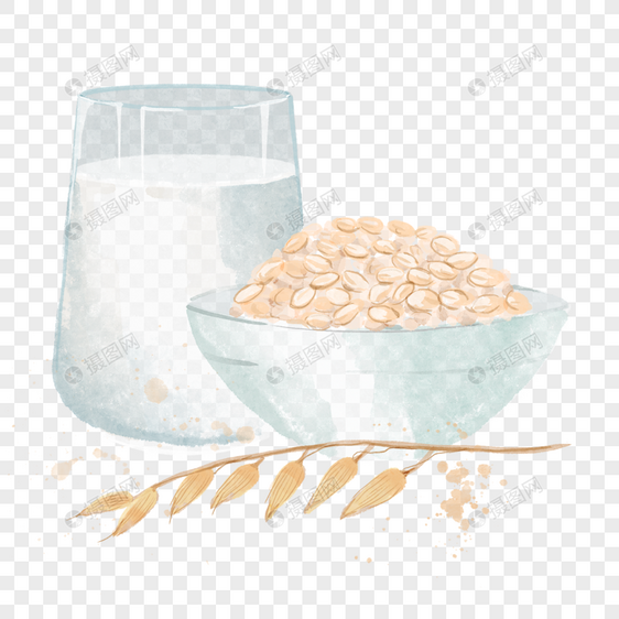 燕麦牛奶水彩风格早餐食物图片