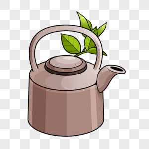 沏茶壶烧水绿色叶子图片绘画高清图片