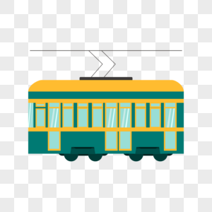 有轨电车卡通风格复古绿色高清图片