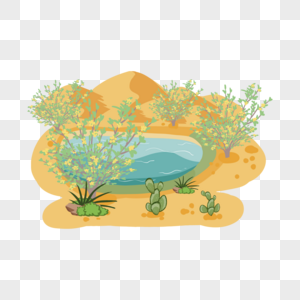 野生沙漠中的灌木植物卡通绿洲图片素材