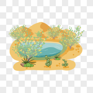 野生沙漠中的灌木植物卡通绿洲图片