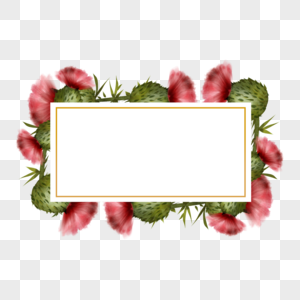 蓟花卉水彩红色长方形边框图片