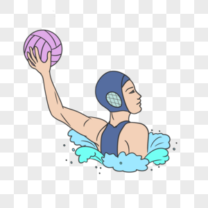水球运动员蓝色浪花卡通人物图片