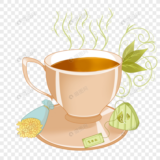 茶杯茶水卡通风格图片