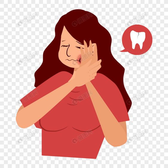 牙疼人物形象扁平风格红色牙齿图片