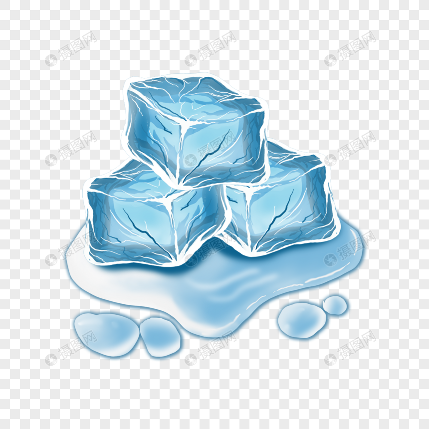 冰块融化水滴蓝色透明插画图片