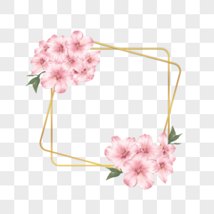 樱花水彩正方形金线边框图片