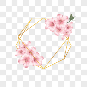 边框粉色樱花水彩金线图片