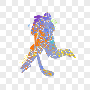 曲棍球运动员水彩风格彩色图片
