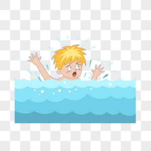 男孩游泳溺水呼救概念插画图片