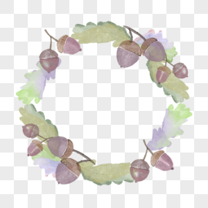 橡子植物水彩紫色圆形边框图片