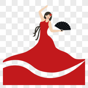 弗拉门戈舞者红裙黑扇高清图片