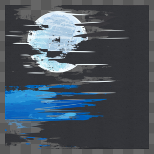 油画月亮创意云层图片