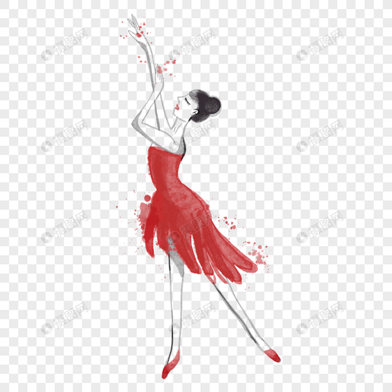 芭蕾舞演员水彩风格红色图片