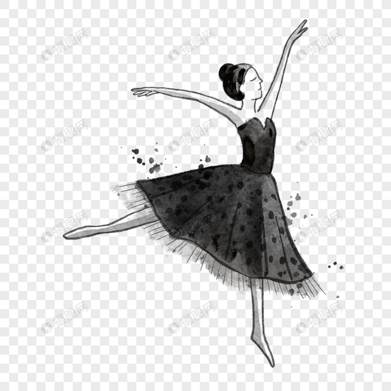 芭蕾舞演员水彩黑白图片