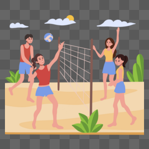 沙滩排球运动四人组高清图片
