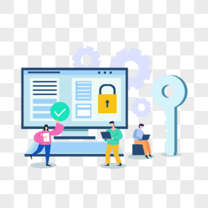 电脑显示器钥匙锁数据安全商务插画图片