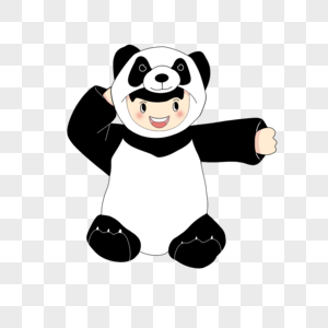孩子穿熊猫服装卡通服装店黑白图片