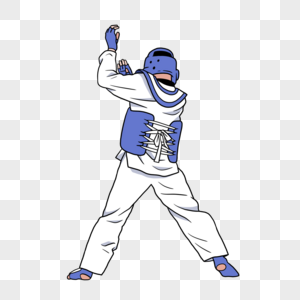 跆拳道人物蓝色护具格挡动作图片