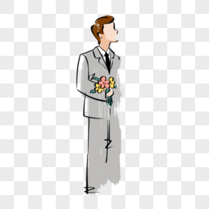 灰色西装卡通婚礼男士图片