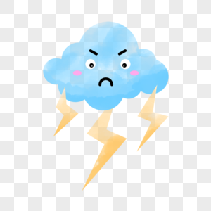 蓝色水彩可爱卡通表情闪电云朵图片