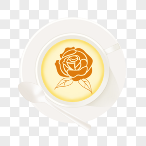 咖啡拉花金黄奶油花朵图案图片
