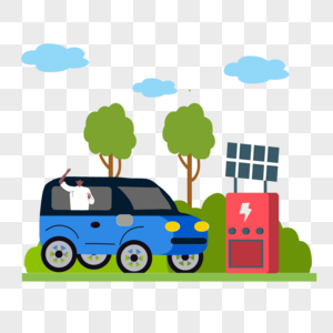 电动汽车概念插画太阳能充电高清图片