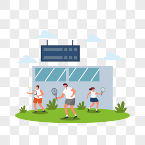网球比赛运动概念插画体育场馆和场地上的网球运动员图片