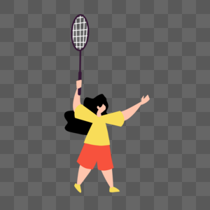 羽毛球运动黑色长发黄色短袖女孩图片