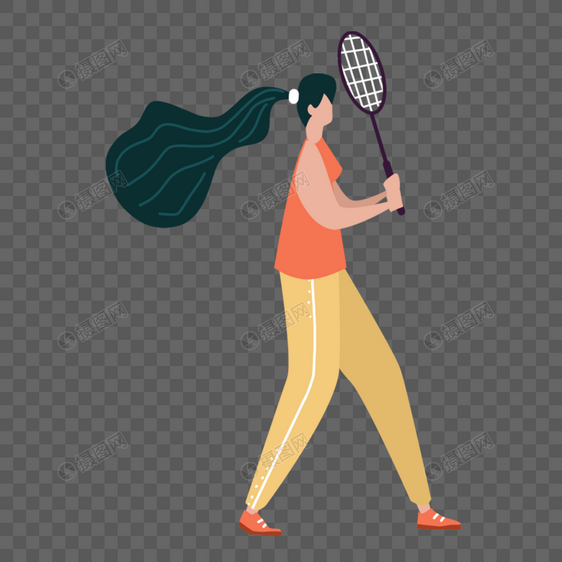 羽毛球运动黑色长发女生图片
