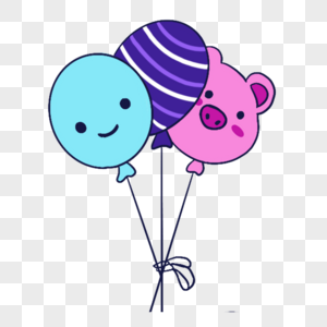 蓝紫色系生日组合小猪条纹气球图片