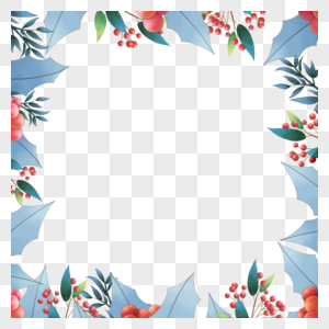 水彩圣诞节日植物花卉蓝色边框图片